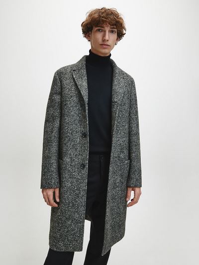 Calvin Klein Ruhák HU574660 | Calvin Klein Bonded Herringbone Crombie Férfi Kabát Sötét Olivazöld